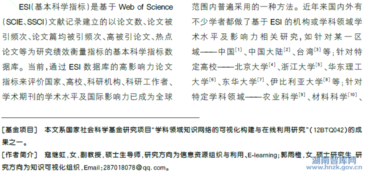 寇继虹:基于WOS和ESI的武汉大学科研产出分析(图1)
